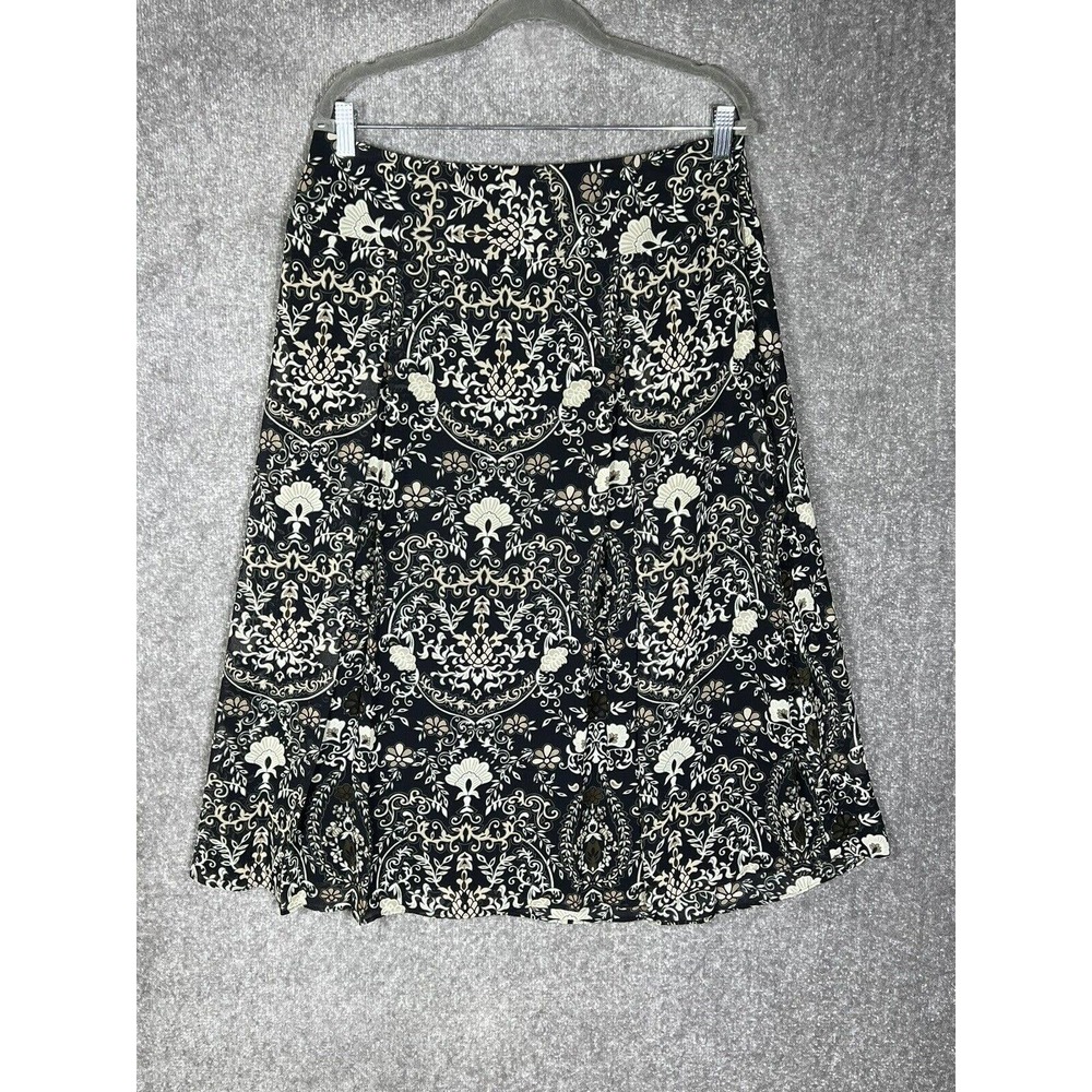 R&K‎ Originals Floral Maxi Skirt Womens Size 14 Polyester Pleated Side Zip Black